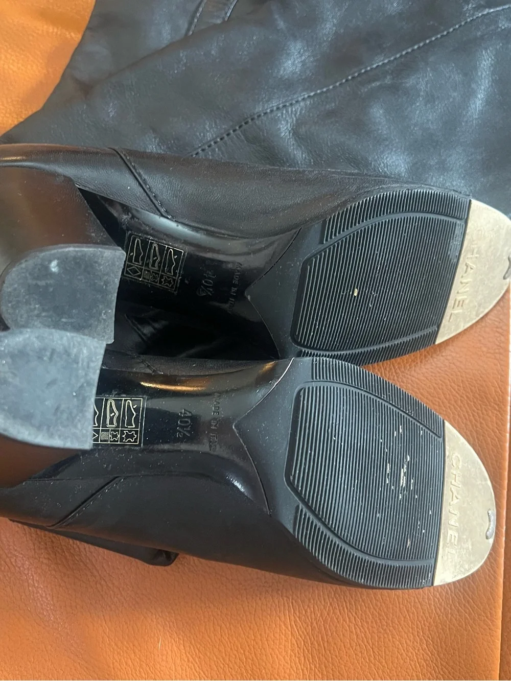CHANEL black leather